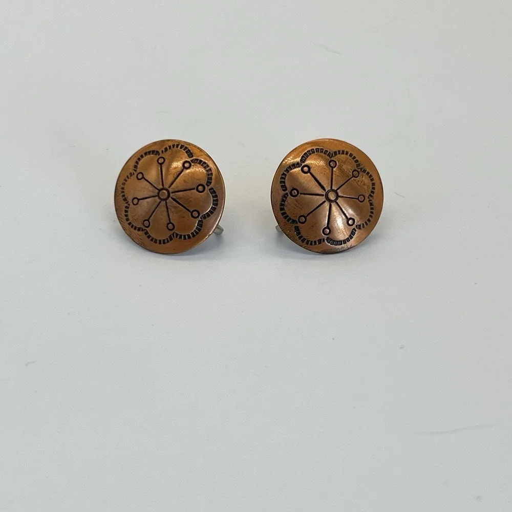 Copper Native American Style Concho Style Earrings Clip-on Vintage Screw Back‎